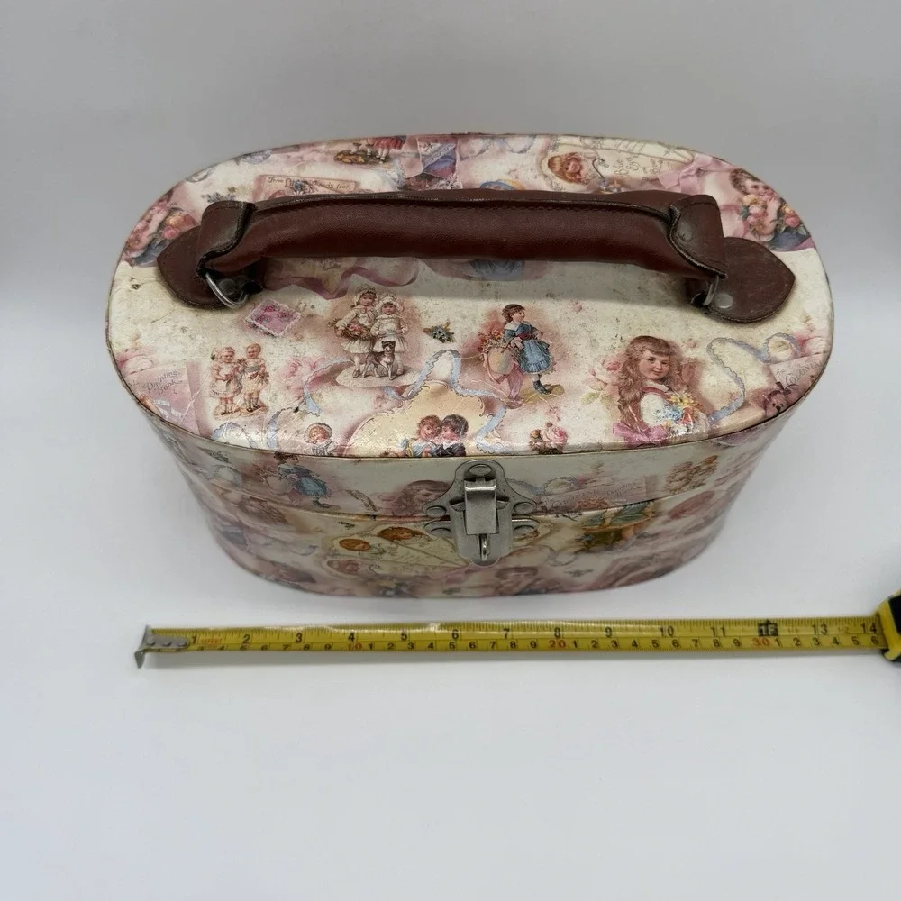 Vintage Decoupage Sewing Box Victorian Children Illustrations Craft Storage Case
